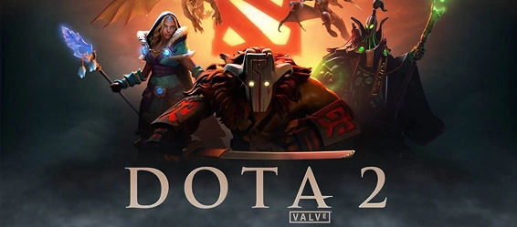 Personages uit DOTA 2 tegen de achtergrond van het speluniversum.