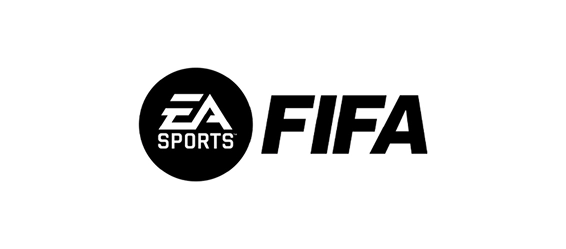 Het officiële logo van de voetbalsimulator FIFA, uitgevoerd in een strakke lettertypestijl op een lichte achtergrond.